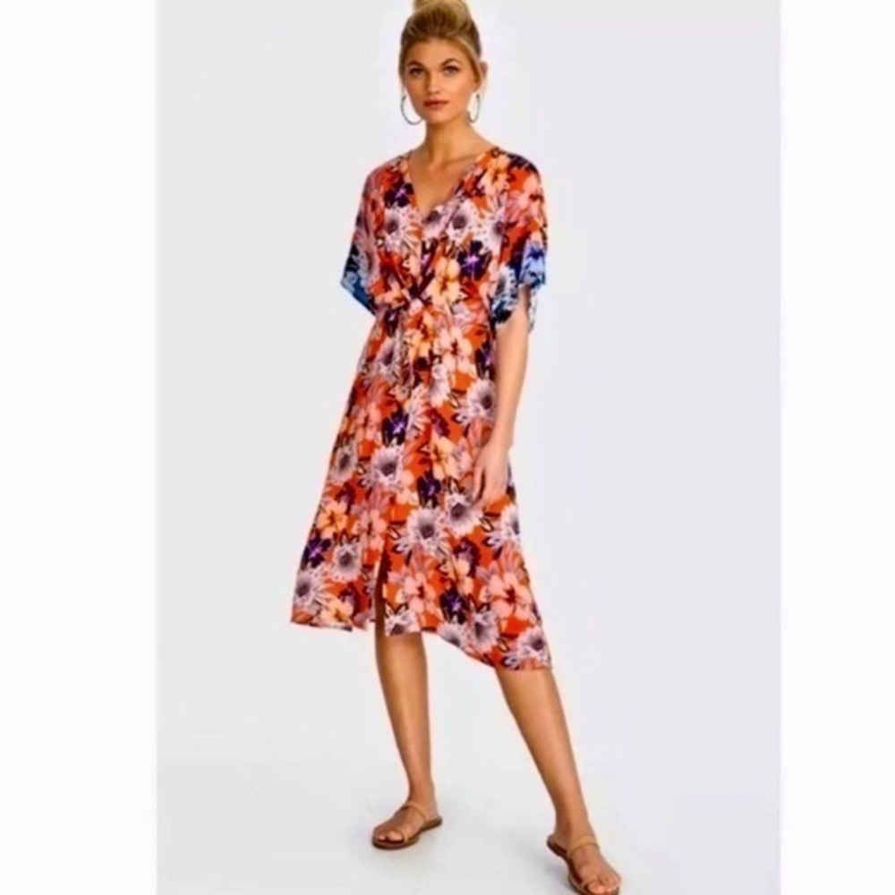 Johnny Was Jade Deepika Floral Midi Dress MultiColor Womens size Small